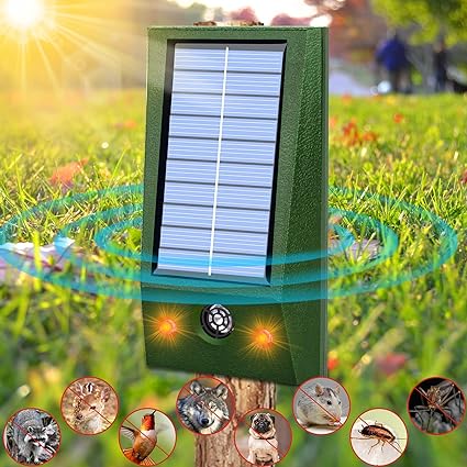 Ultrasonic Animal Repeller, KASTWAVE Outdoor and Indoor, IP66 Waterproof Solar Hanging with LED Lights Flash, Effectively Repels Dog Cat Deer Raccoon Rabbit Squirrel Bird Farm Garden Yard